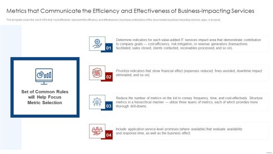 How To Evaluate And Develop The Organizational Value Of IT Service Metrics That Communicate The Efficiency Portrait PDF