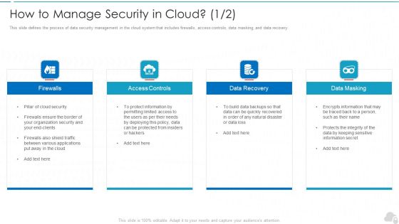 How To Manage Security In Cloud Cloud Computing Security IT Ppt Model Graphic Images PDF