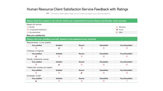 Human Resource Client Satisfaction Service Feedback With Ratings Ppt PowerPoint Presentation Infographics Example File PDF Human Resource Client Satisfaction Service Feedback With Ratings Ppt PowerPoint Presentation Infographics Example File PDF