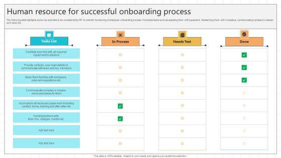 Human Resource For Successful Onboarding Process Icons PDF