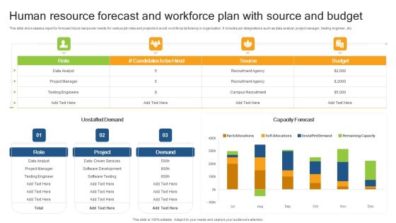 Human Resource Forecast And Workforce Plan With Source And Budget Mockup PDF