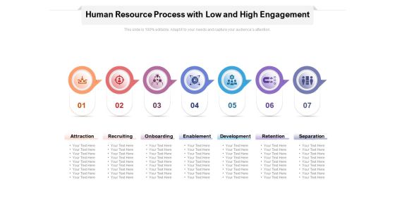 Human Resource Process With Low And High Engagement Ppt PowerPoint Presentation Gallery Layout PDF Human Resource Process With Low And High Engagement Ppt PowerPoint Presentation Gallery Layout PDF