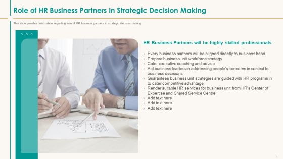 Human Resource Service Shipment Role Of HR Business Partners In Strategic Decision Making Diagrams PDF