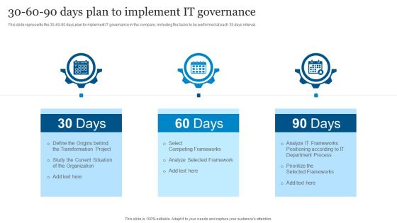 ICT Governance 30 60 90 Days Plan To Implement IT Governance Ppt Outline Model PDF ICT Governance 30 60 90 Days Plan To Implement IT Governance Ppt Outline Model PDF