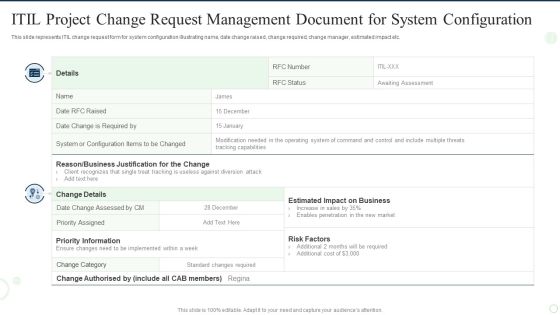 ITIL Project Change Request Management Document For System Configuration Ideas PDF ITIL Project Change Request Management Document For System Configuration Ideas PDF