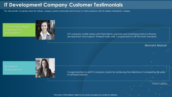 IT Development Company Pitch Deck IT Development Company Customer Testimonials Information PDF IT Development Company Pitch Deck IT Development Company Customer Testimonials Information PDF
