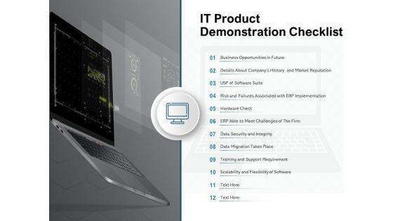 IT Product Demonstration Checklist Ppt PowerPoint Presentation Infographic Template Skills IT Product Demonstration Checklist Ppt PowerPoint Presentation Infographic Template Skills