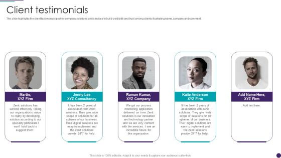 IT Services Business Profile Client Testimonials Ideas PDF