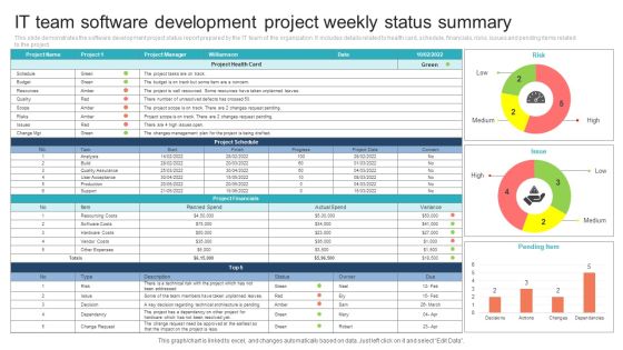 IT Team Software Development Project Weekly Status Summary Microsoft PDF IT Team Software Development Project Weekly Status Summary Microsoft PDF