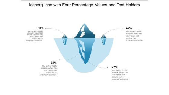 Iceberg Icon With Four Percentage Values And Text Holders Ppt Powerpoint Presentation Outline Example File
