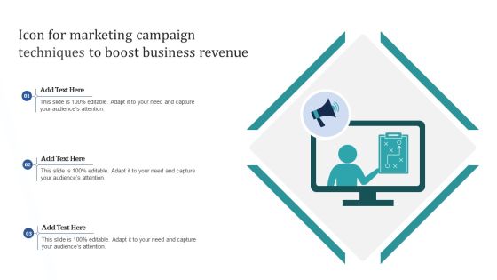 Icon For Marketing Campaign Techniques To Boost Business Revenue Portrait PDF Icon For Marketing Campaign Techniques To Boost Business Revenue Portrait PDF