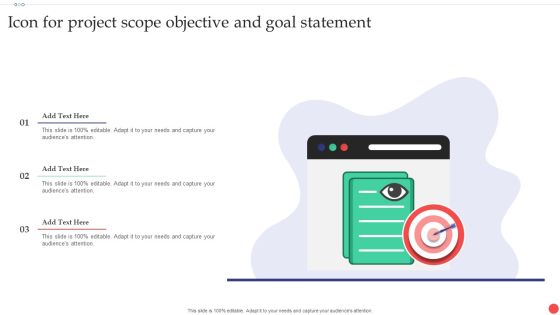 Icon For Project Scope Objective And Goal Statement Slides PDF Icon For Project Scope Objective And Goal Statement Slides PDF