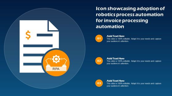 Icon Showcasing Adoption Of Robotics Process Automation For Invoice Processing Automation Introduction PDF