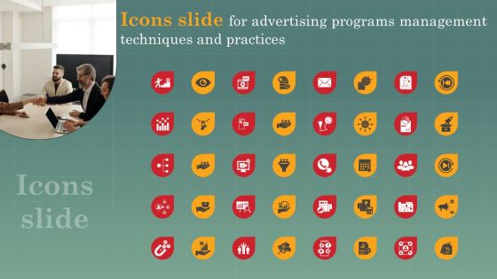 Icons Slide For Advertising Programs Management Techniques And Practices Introduction PDF Icons Slide For Advertising Programs Management Techniques And Practices Introduction PDF