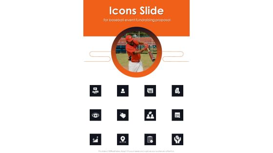 Icons Slide For Baseball Event Fundraising Proposal One Pager Sample Example Document