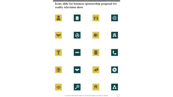Icons Slide For Business Sponsorship Proposal For Reality Television Show One Pager Sample Example Document Icons Slide For Business Sponsorship Proposal For Reality Television Show One Pager Sample Example Document