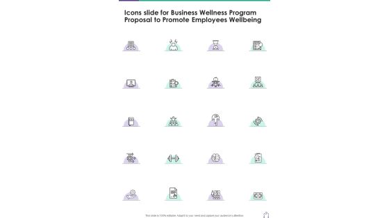 Icons Slide For Business Wellness Program Proposal To Promote One Pager Sample Example Document Icons Slide For Business Wellness Program Proposal To Promote One Pager Sample Example Document