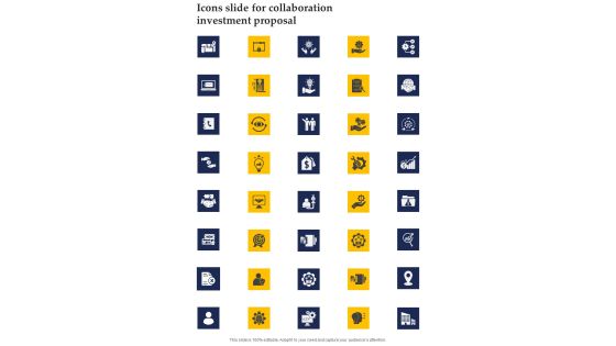 Icons Slide For Collaboration Investment Proposal One Pager Sample Example Document Icons Slide For Collaboration Investment Proposal One Pager Sample Example Document