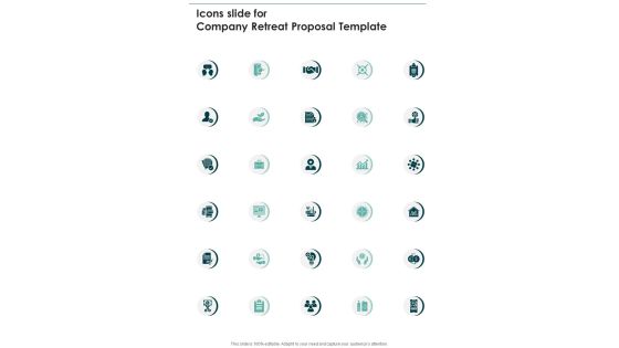 Icons Slide For Company Retreat Proposal Template One Pager Sample Example Document Icons Slide For Company Retreat Proposal Template One Pager Sample Example Document