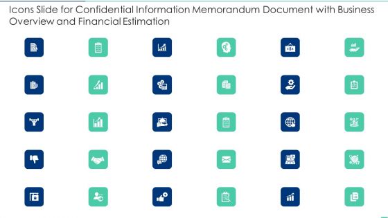 Icons Slide For Confidential Information Memorandum Document With Business Overview And Financial Estimation Background PDF Icons Slide For Confidential Information Memorandum Document With Business Overview And Financial Estimation Background PDF