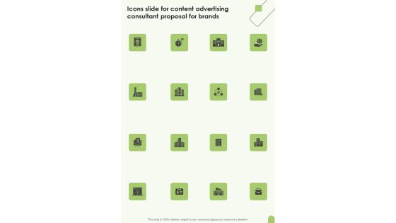 Icons Slide For Content Advertising Consultant Proposal For Brands One Pager Sample Example Document Icons Slide For Content Advertising Consultant Proposal For Brands One Pager Sample Example Document