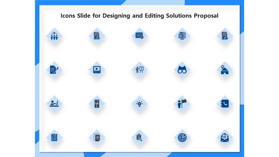 Icons Slide For Designing And Editing Solutions Proposal Graphics PDF