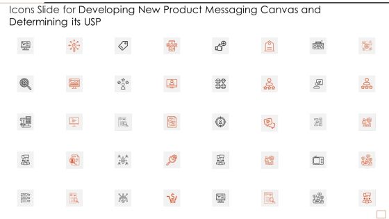 Icons Slide For Developing New Product Messaging Canvas And Determining Its USP Pictures PDF