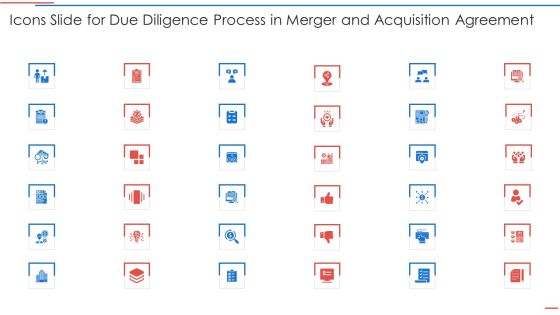 Icons Slide For Due Diligence Process In Merger And Acquisition Agreement Professional PDF Icons Slide For Due Diligence Process In Merger And Acquisition Agreement Professional PDF
