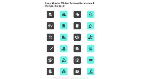 Icons Slide For Efficient Business Development Methods Proposal One Pager Sample Example Document Icons Slide For Efficient Business Development Methods Proposal One Pager Sample Example Document