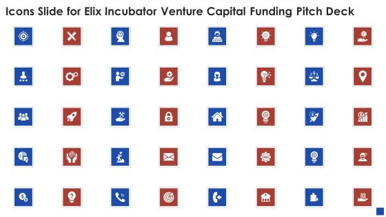 Icons Slide For Elix Incubator Venture Capital Funding Pitch Deck Introduction PDF