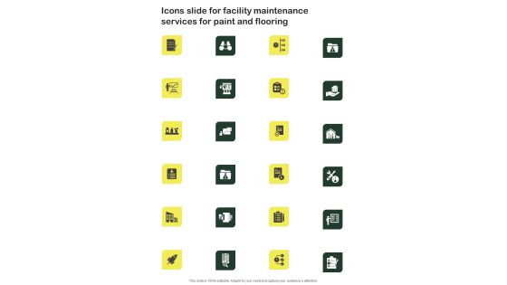 Icons Slide For Facility Maintenance Services For Paint And Flooring One Pager Sample Example Document Icons Slide For Facility Maintenance Services For Paint And Flooring One Pager Sample Example Document