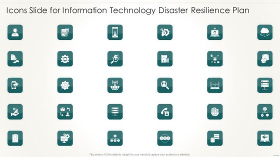 Icons Slide For Information Technology Disaster Resilience Plan Template PDF