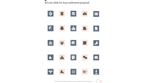 Icons Slide For Loan Settlement Proposal One Pager Sample Example Document Icons Slide For Loan Settlement Proposal One Pager Sample Example Document