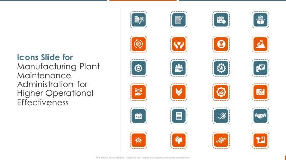 Icons Slide For Manufacturing Plant Maintenance Administration For Higher Operational Effectiveness Brochure PDF Icons Slide For Manufacturing Plant Maintenance Administration For Higher Operational Effectiveness Brochure PDF
