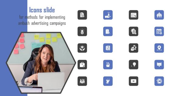 Icons Slide For Methods For Implementing Ambush Advertising Campaigns Ideas PDF Icons Slide For Methods For Implementing Ambush Advertising Campaigns Ideas PDF