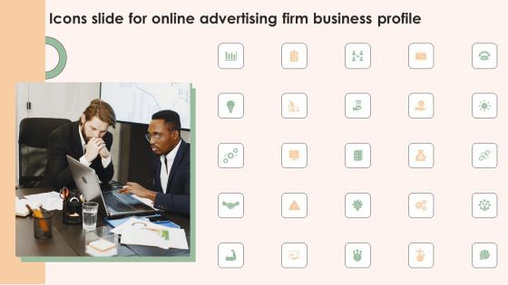 Icons Slide For Online Advertising Firm Business Profile Background PDF Icons Slide For Online Advertising Firm Business Profile Background PDF