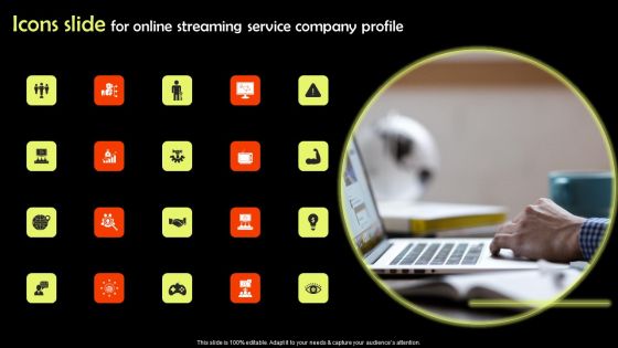 Icons Slide For Online Streaming Service Company Profile Themes PDF Icons Slide For Online Streaming Service Company Profile Themes PDF