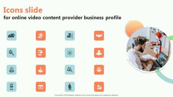 Icons Slide For Online Video Content Provider Business Profile Formats PDF