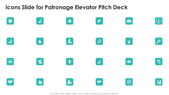 Icons Slide For Patronage Elevator Pitch Deck Template PDF Icons Slide For Patronage Elevator Pitch Deck Template PDF
