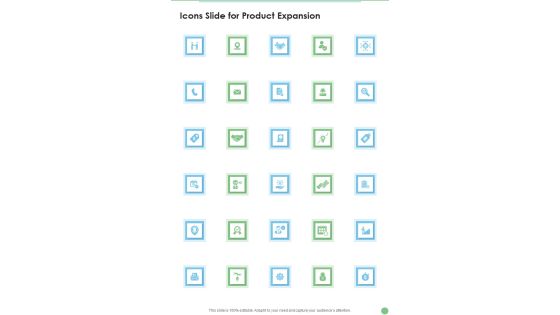 Icons Slide For Product Expansion One Pager Sample Example Document Icons Slide For Product Expansion One Pager Sample Example Document