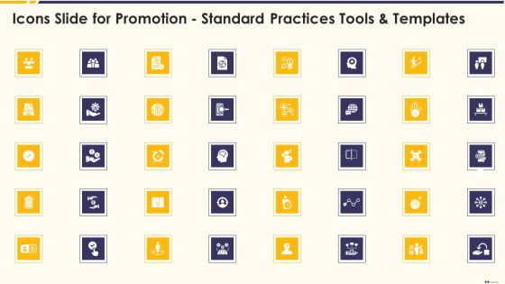 Icons Slide For Promotion Standard Practices Tools And Templates Demonstration PDF Icons Slide For Promotion Standard Practices Tools And Templates Demonstration PDF