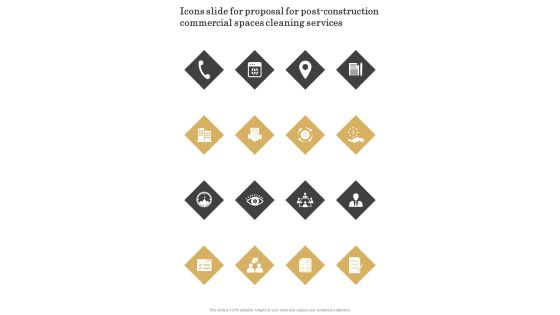 Icons Slide For Proposal For Post Construction Commercial Spaces Cleaning Services One Pager Sample Example Document