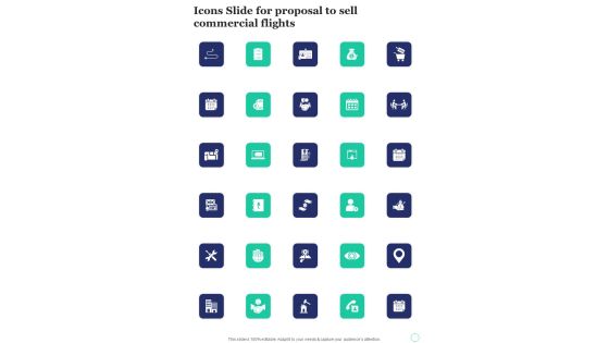 Icons Slide For Proposal To Sell Commercial Flights One Pager Sample Example Document Icons Slide For Proposal To Sell Commercial Flights One Pager Sample Example Document