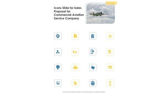 Icons Slide For Sales Proposal For Commercial Aviation Service Company One Pager Sample Example Document Icons Slide For Sales Proposal For Commercial Aviation Service Company One Pager Sample Example Document