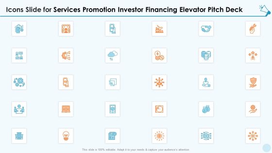 Icons Slide For Services Promotion Investor Financing Elevator Pitch Deck Microsoft PDF Icons Slide For Services Promotion Investor Financing Elevator Pitch Deck Microsoft PDF