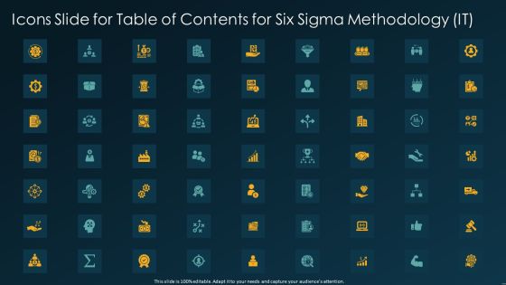 Icons Slide For Table Of Contents For Six Sigma Methodology IT Ppt Infographics Structure PDF Icons Slide For Table Of Contents For Six Sigma Methodology IT Ppt Infographics Structure PDF