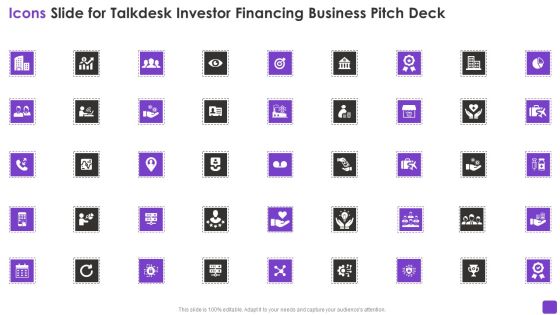 Icons Slide For Talkdesk Investor Financing Business Pitch Deck Sample PDF Icons Slide For Talkdesk Investor Financing Business Pitch Deck Sample PDF