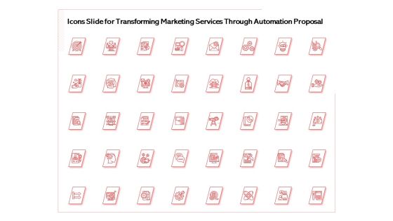 Icons Slide For Transforming Marketing Services Through Automation Proposal Designs PDF Icons Slide For Transforming Marketing Services Through Automation Proposal Designs PDF