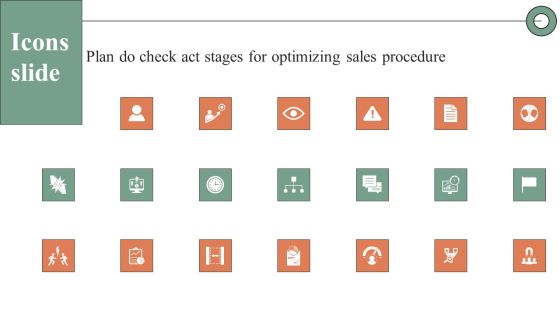 Icons Slide Plan Do Check Act Stages For Optimizing Sales Procedure Introduction PDF Icons Slide Plan Do Check Act Stages For Optimizing Sales Procedure Introduction PDF