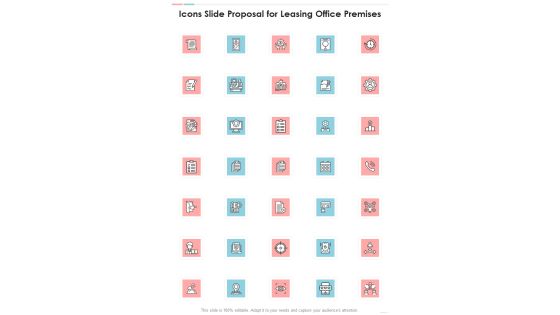 Icons Slide Proposal For Leasing Office Premises One Pager Sample Example Document Icons Slide Proposal For Leasing Office Premises One Pager Sample Example Document